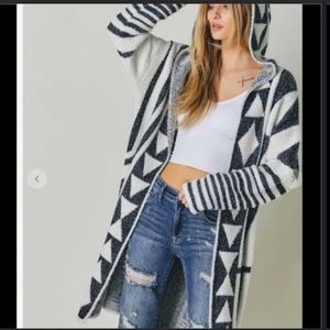 Davi & Dani Open Front Aztec Long Oversized Cardigan Sweater